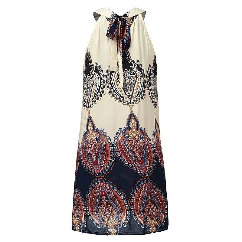 Zarino Summer Boho Loose Chiffon Tank Dress β Sleeveless Halter Neck Beach Mini Dress for Women
