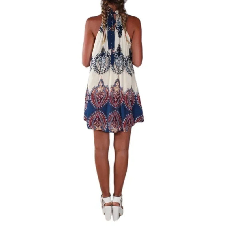 Zarino Summer Boho Loose Chiffon Tank Dress β Sleeveless Halter Neck Beach Mini Dress for Women