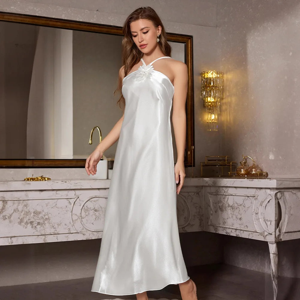 Zarino Elegant White Satin Sleepshirt – Luxe Rayon Nightdress, 4 Colors (S-XL)